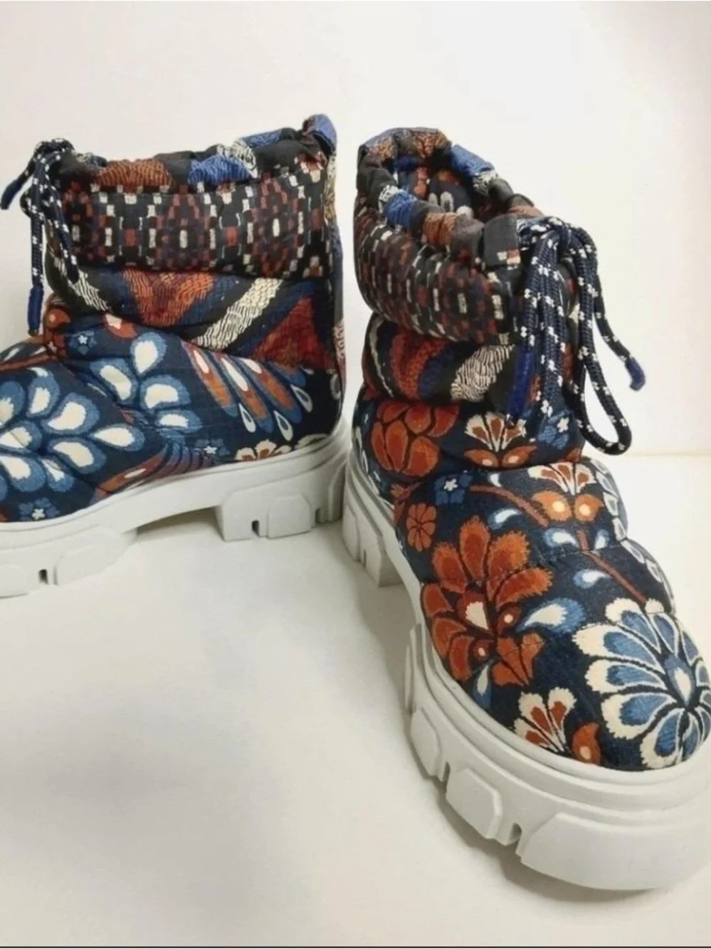 Farm Rio Floral Quilted Winter Boot - Navy & Orange